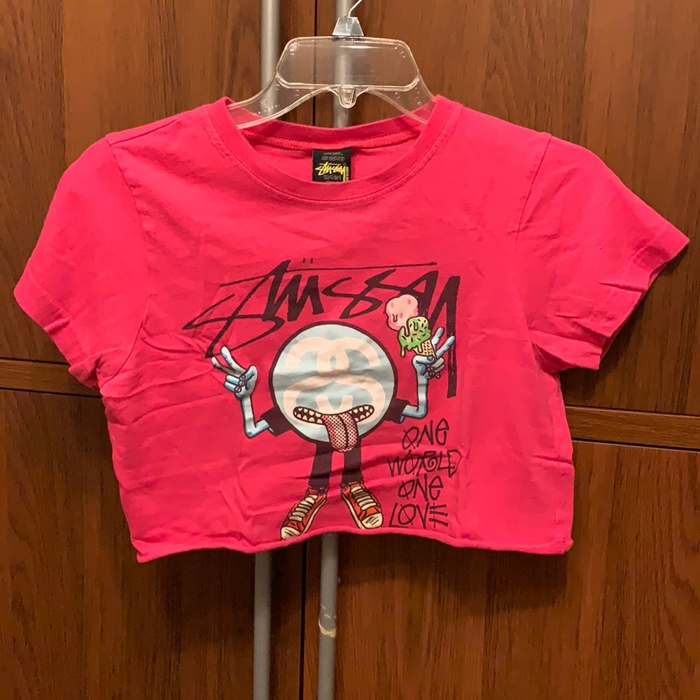 Stussy one world one love pink crop top